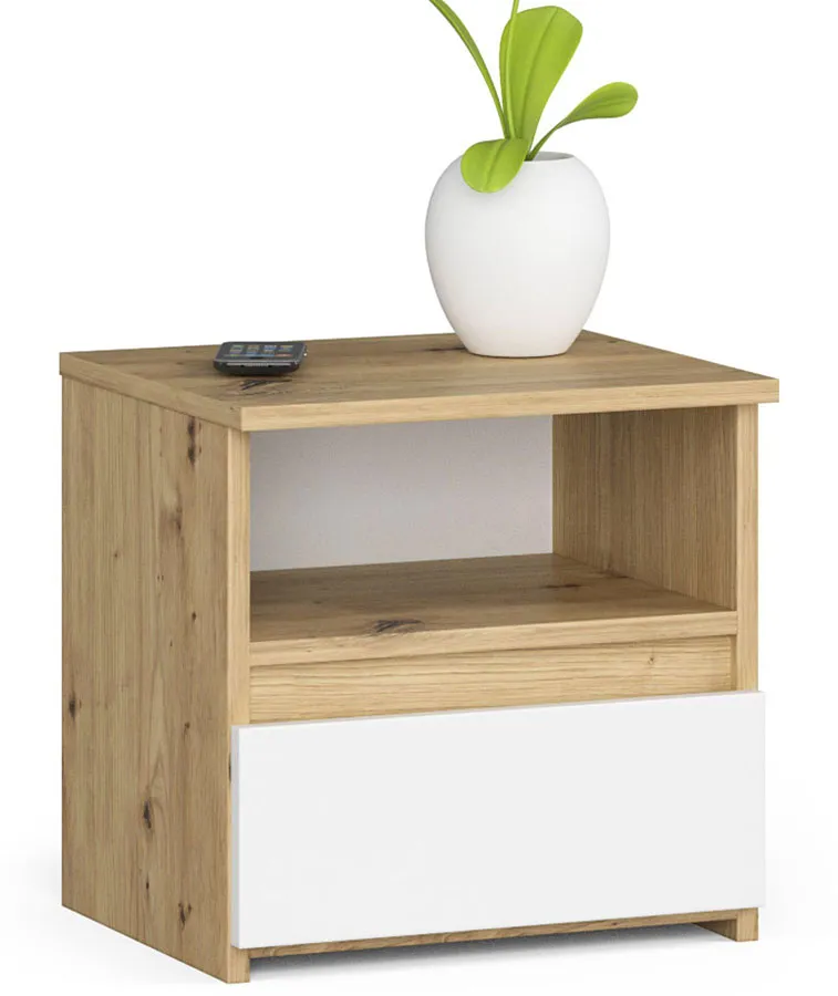 Szafka Nocna W Stylu Skandynawskim Dąb Artisan + Biały B6-E11