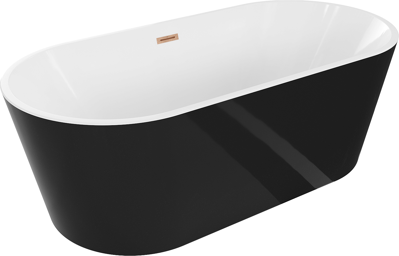 Mexen Luna wanna wolnostojąca 160 x 75 cm, biała/czarna, przelew miedź szczotkowana - 52031607575-65