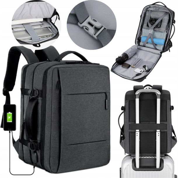 Plecak Bagaż Podręczny do Samolotu 45x30x20 Wizzair Ryanair USB Premium