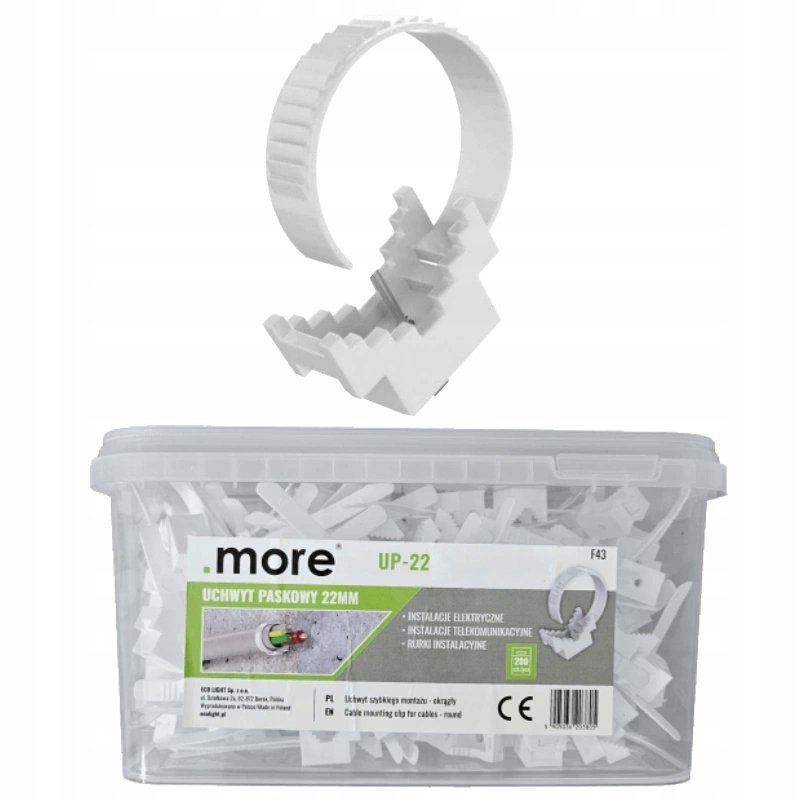 Uchwyt Paskowy Do Montażu Kabli i Rur Wiaderko 200 sztuk 22mm Białe
