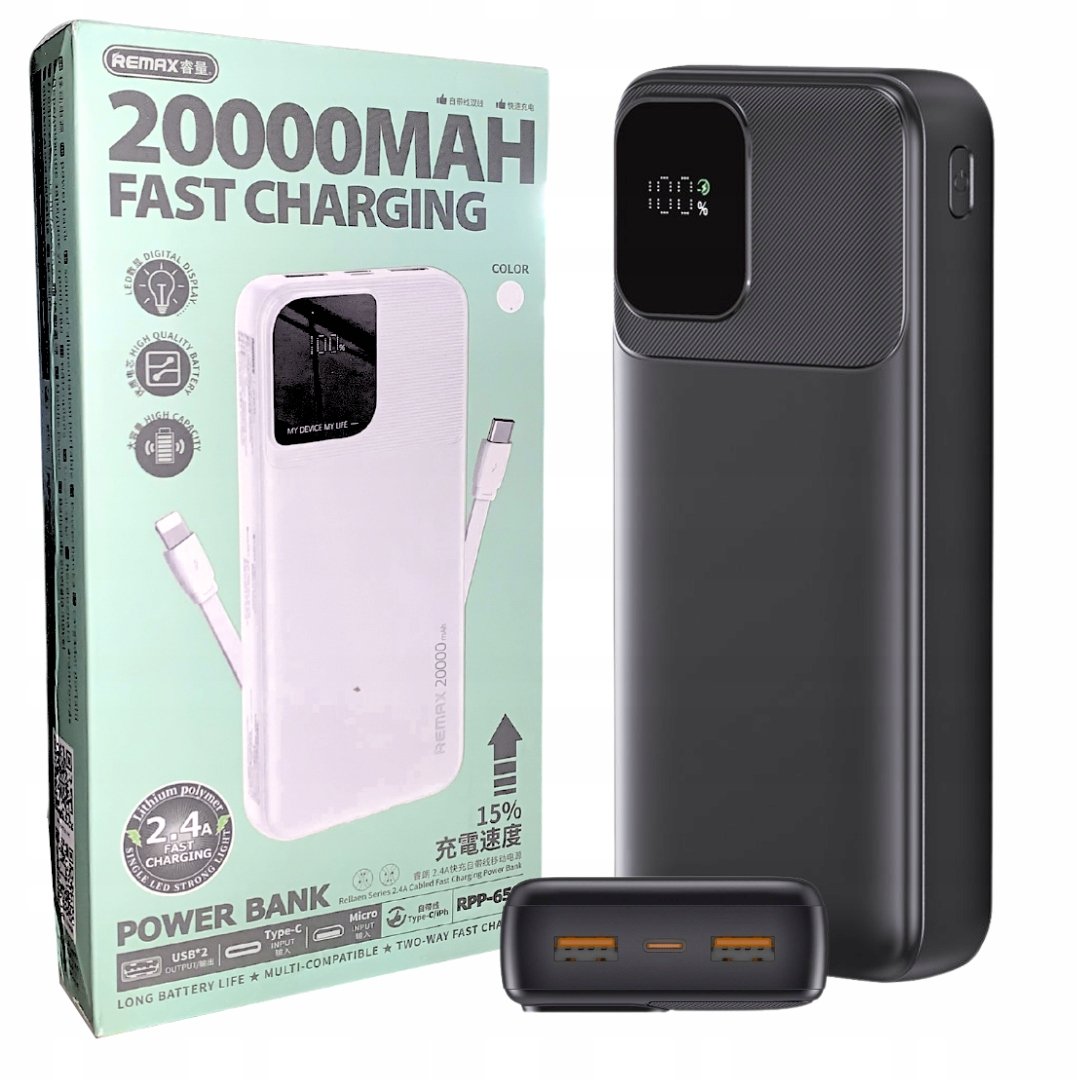 Powerbank Fast Charging 20000 mAh USB-C 2.4a Super Szybkie Ładowanie USB