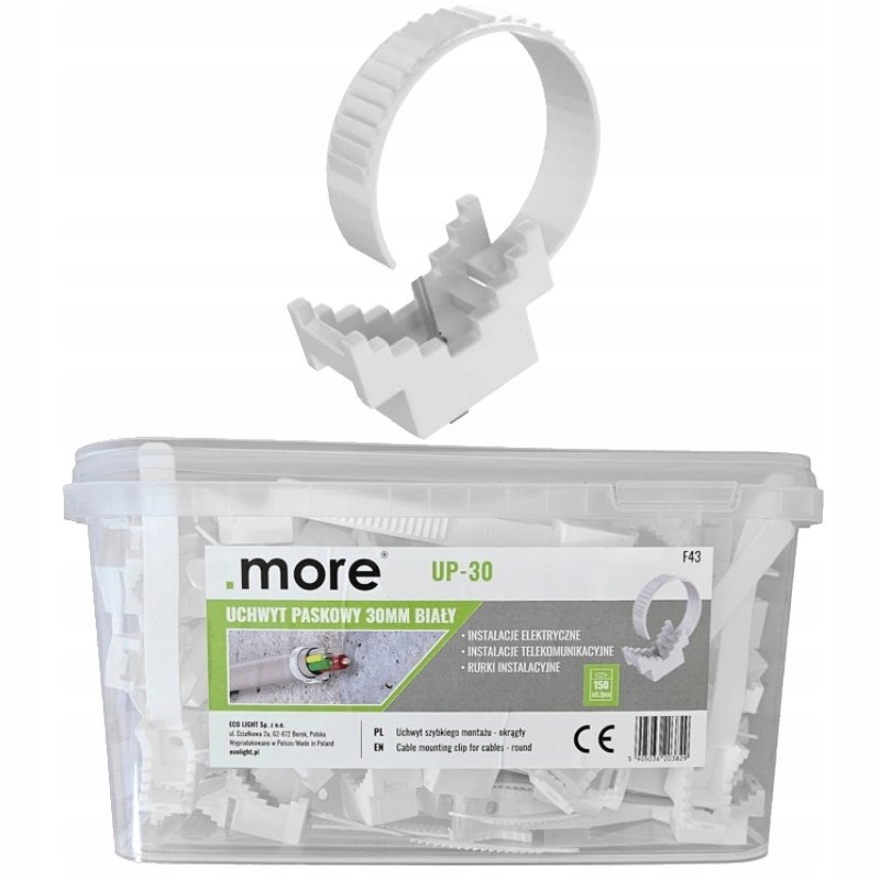 Uchwyt Paskowy do Montażu Kabli i Rur Wiaderko 150 sztuk 30mm Białe