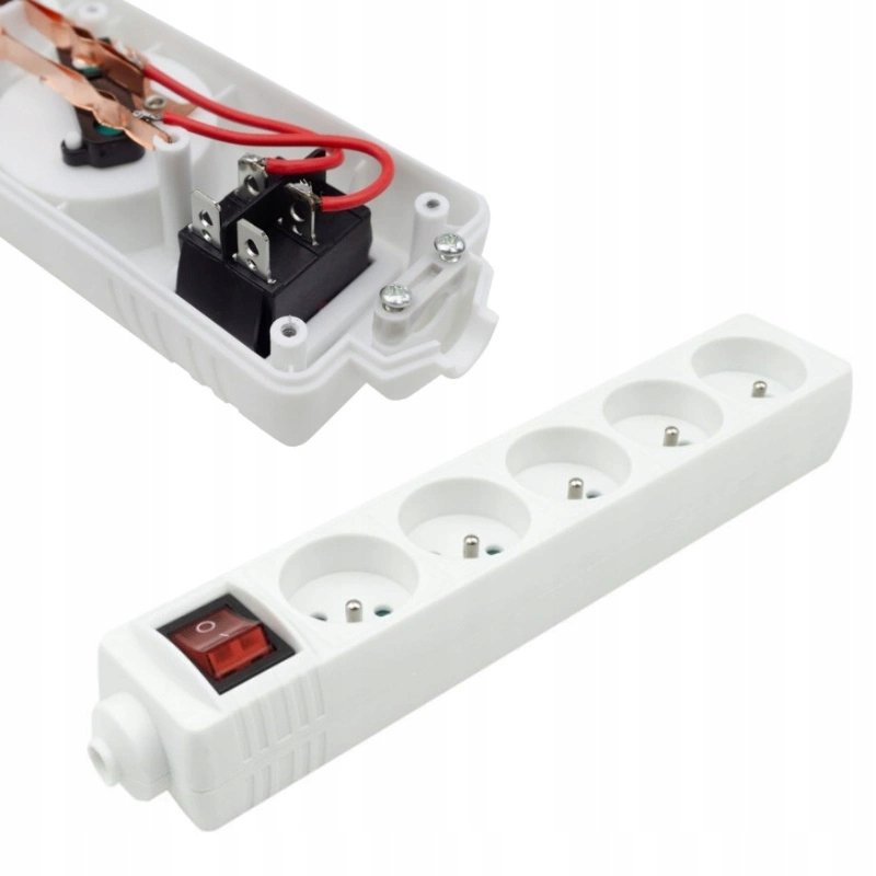 Listwa Zasilająca Biała Przedłużacz 5 Gniazd z Uziemieniem z Włącznikiem