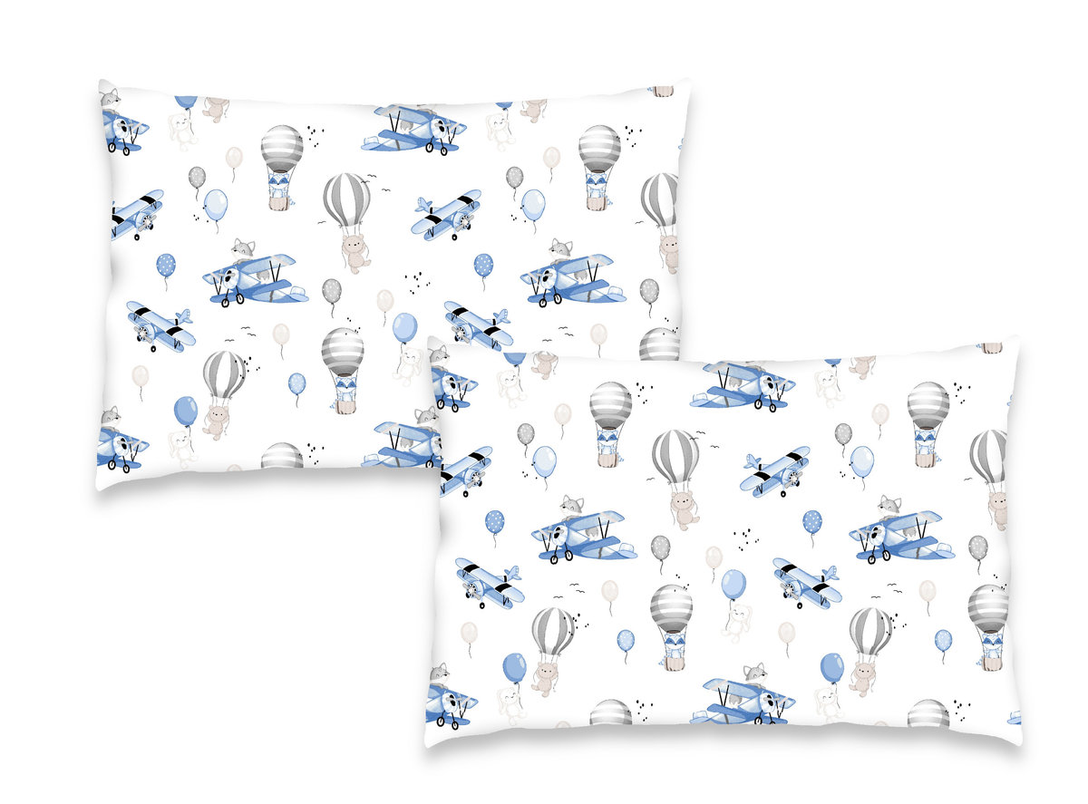 2 PACK - Poszewka 40x60 cm NA SUWAK BAWEŁNA 100% SAMOLOTY BŁĘKIT