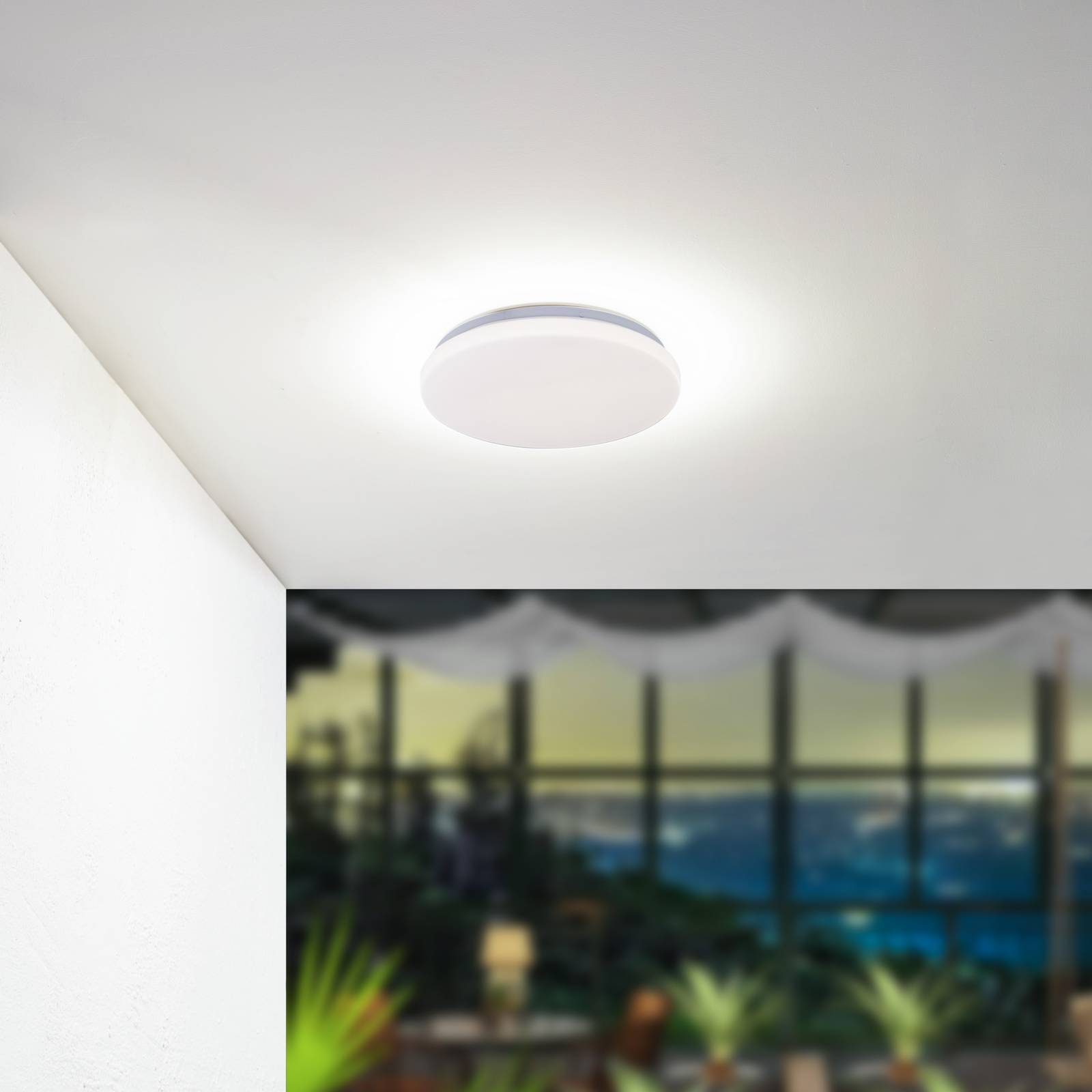 Lindby Zewnętrzna lampa sufitowa LED Kirkola, 3000 K, Ø 34 cm, biały