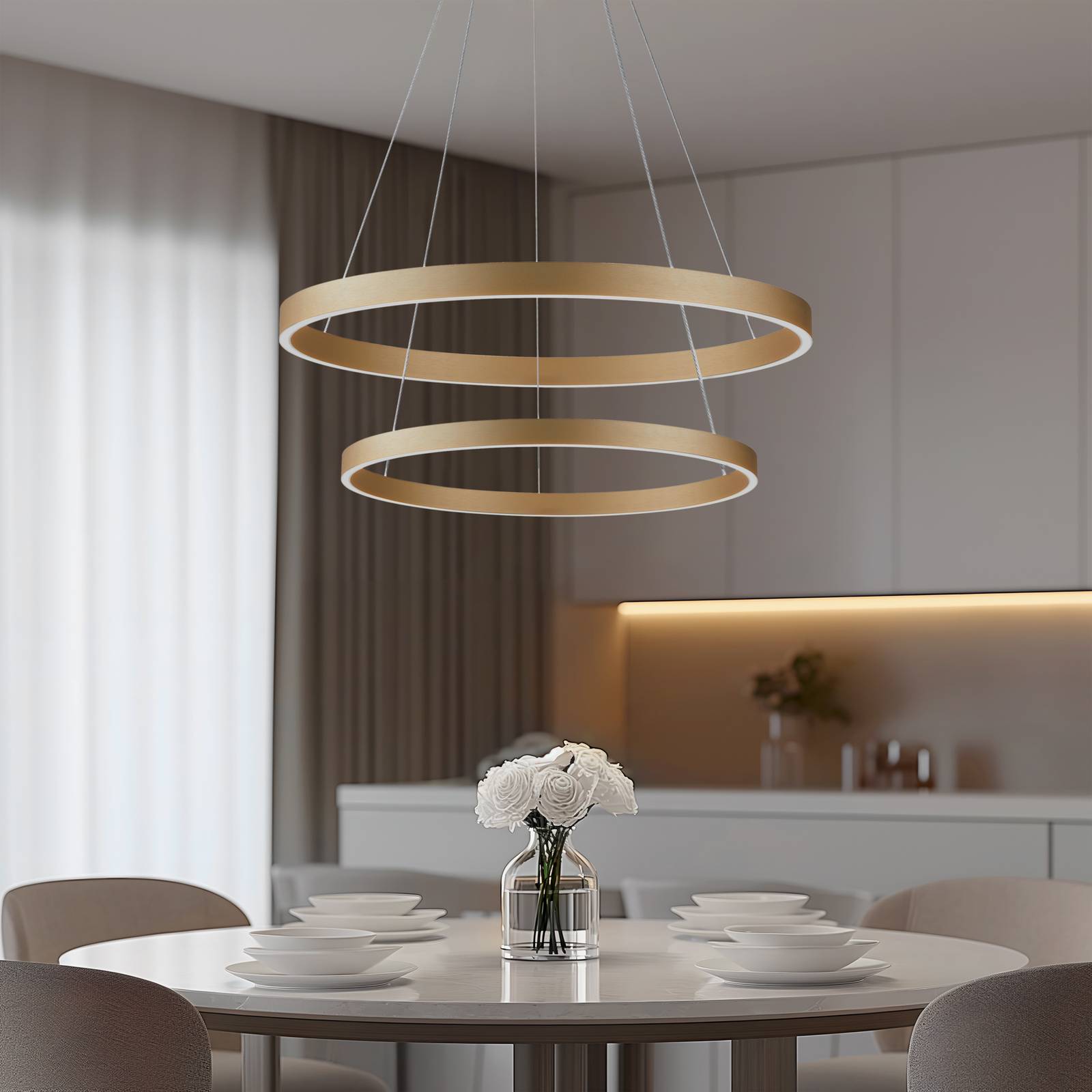 Lampa wisząca Lucande Smart LED Yonam, złota, 2-punktowa, Tuya