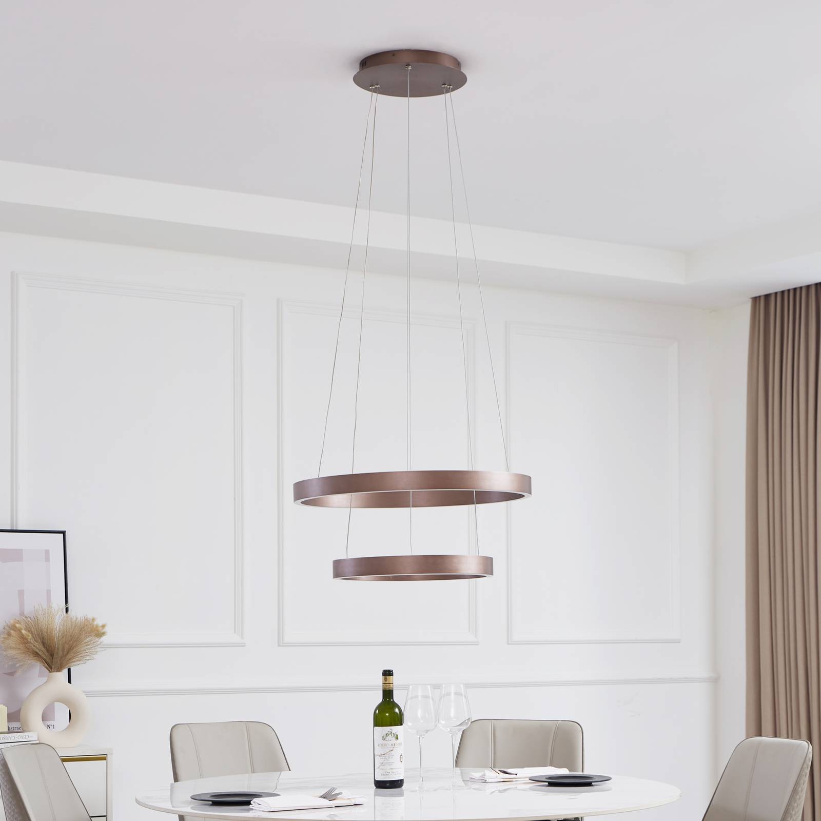 Lampa wisząca Lucande Smart LED Yonam, kawowa, 2-punktowa, Tuya