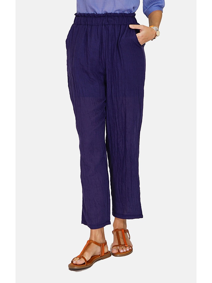 Le Jardin du Lin Lniane spodnie w kolorze granatowym