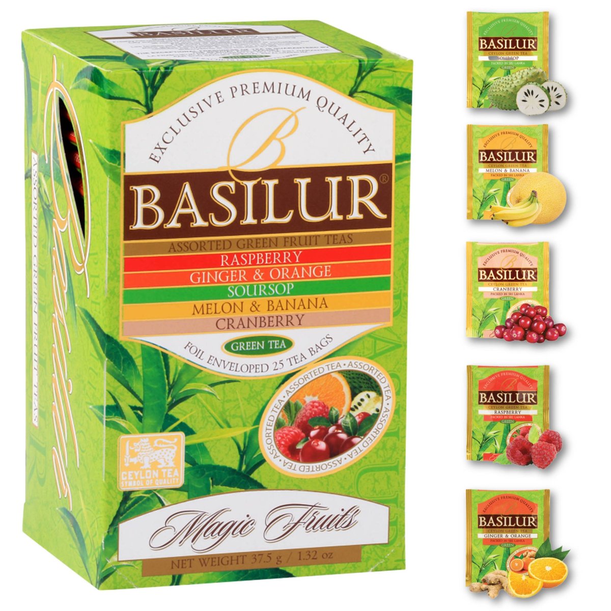 BASILUR Fruit Infusions - Zielona herbata owocowa, 5 smaków w saszetkach 25 x 1,5 g x1