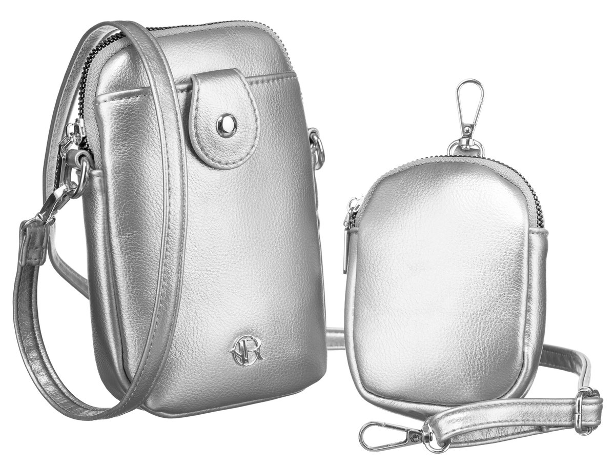 Mała torebka damska listonoszka na ramię saszetka crossbody na telefon z portmonetką Rovicky, srebrny
