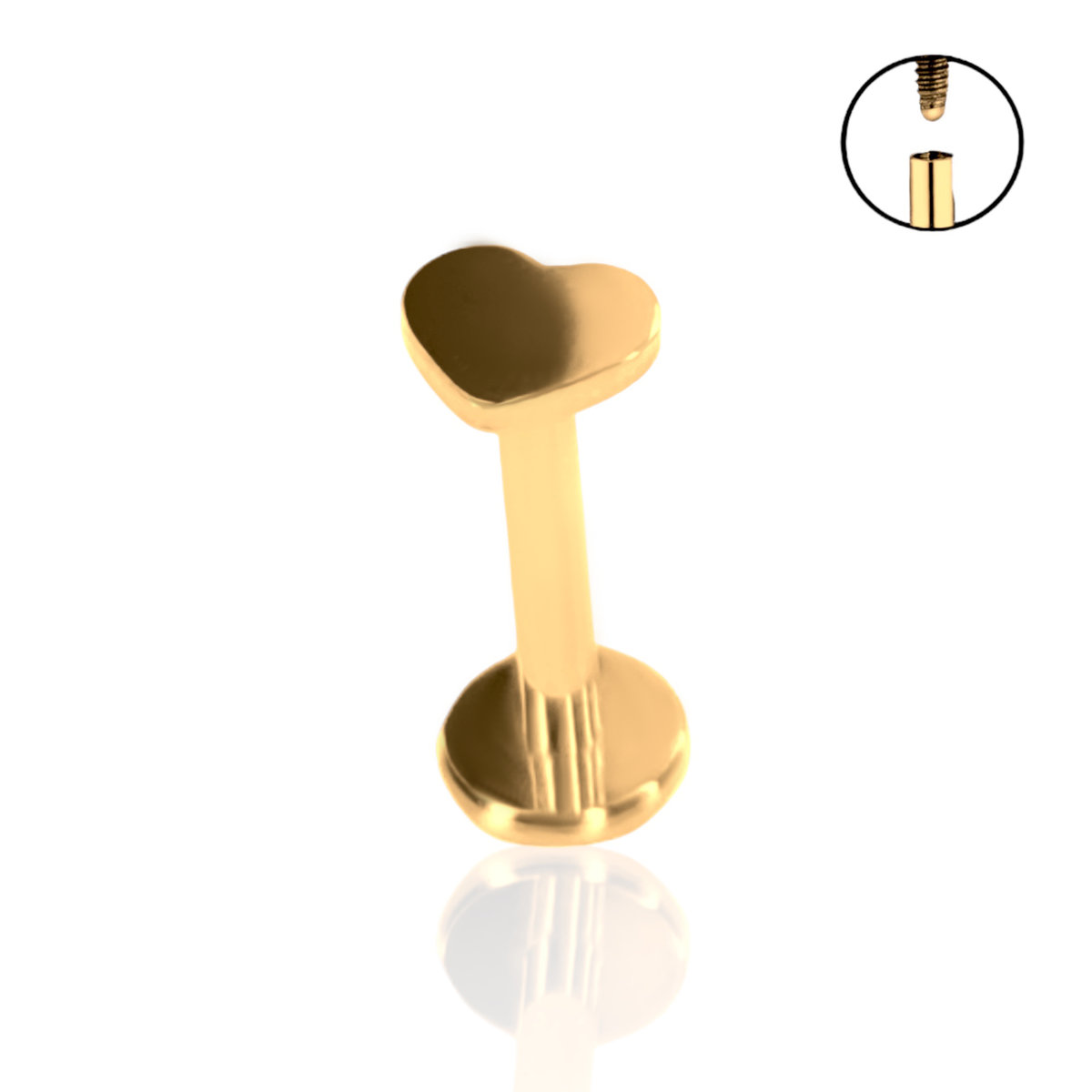 Kolczyk Tytanowy Złoty Labret SERCE Helix 1,2/8/3