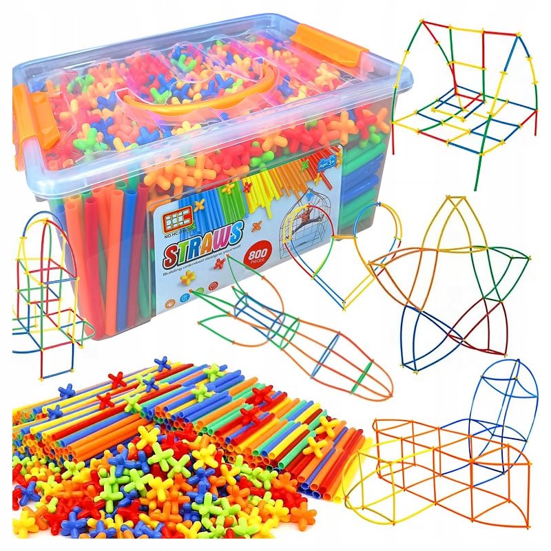 Duży Zestaw Słomki Klocki Konstrukcyjne W Kuferku Dla Dzieci 800 Szt Xxl