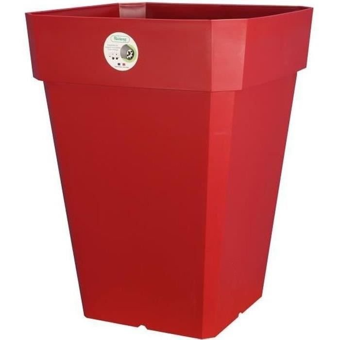RIVIERA Soleilla kwadratowa plastikowa doniczka - 49 x 49 x wys. 50 cm - 65 L - czerwona