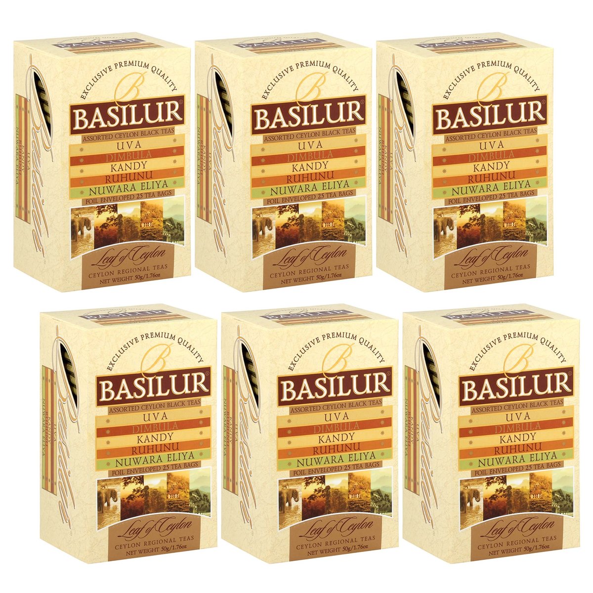 BASILUR Leaf of Ceylon - Czarna, liściasta herbata w saszetkach 25 x 2 g x6