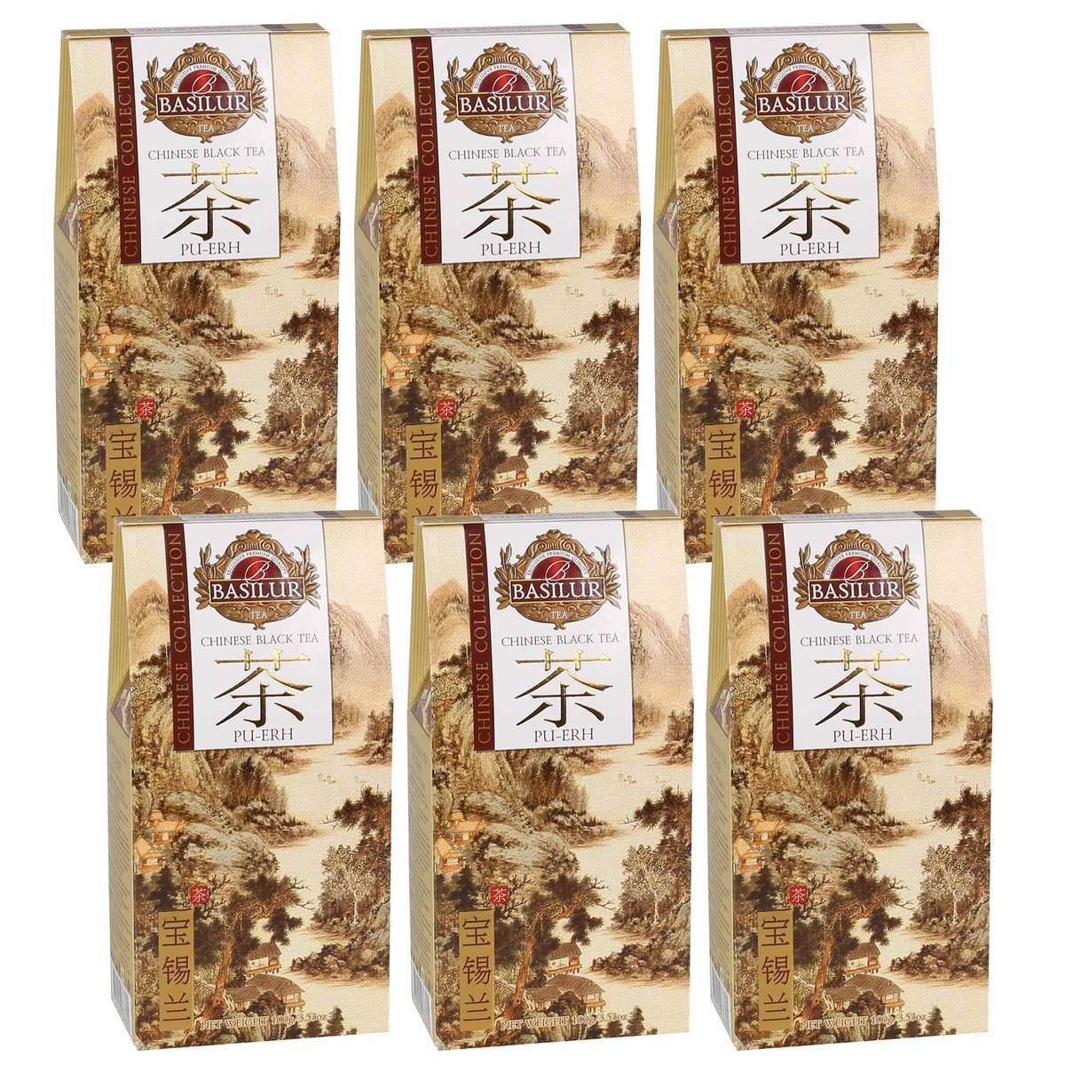 BASILUR Chinese Black Tea - Pu Erh Tea Chińska czerwona herbata o wędzonym smaku i aromacie 100 g x6