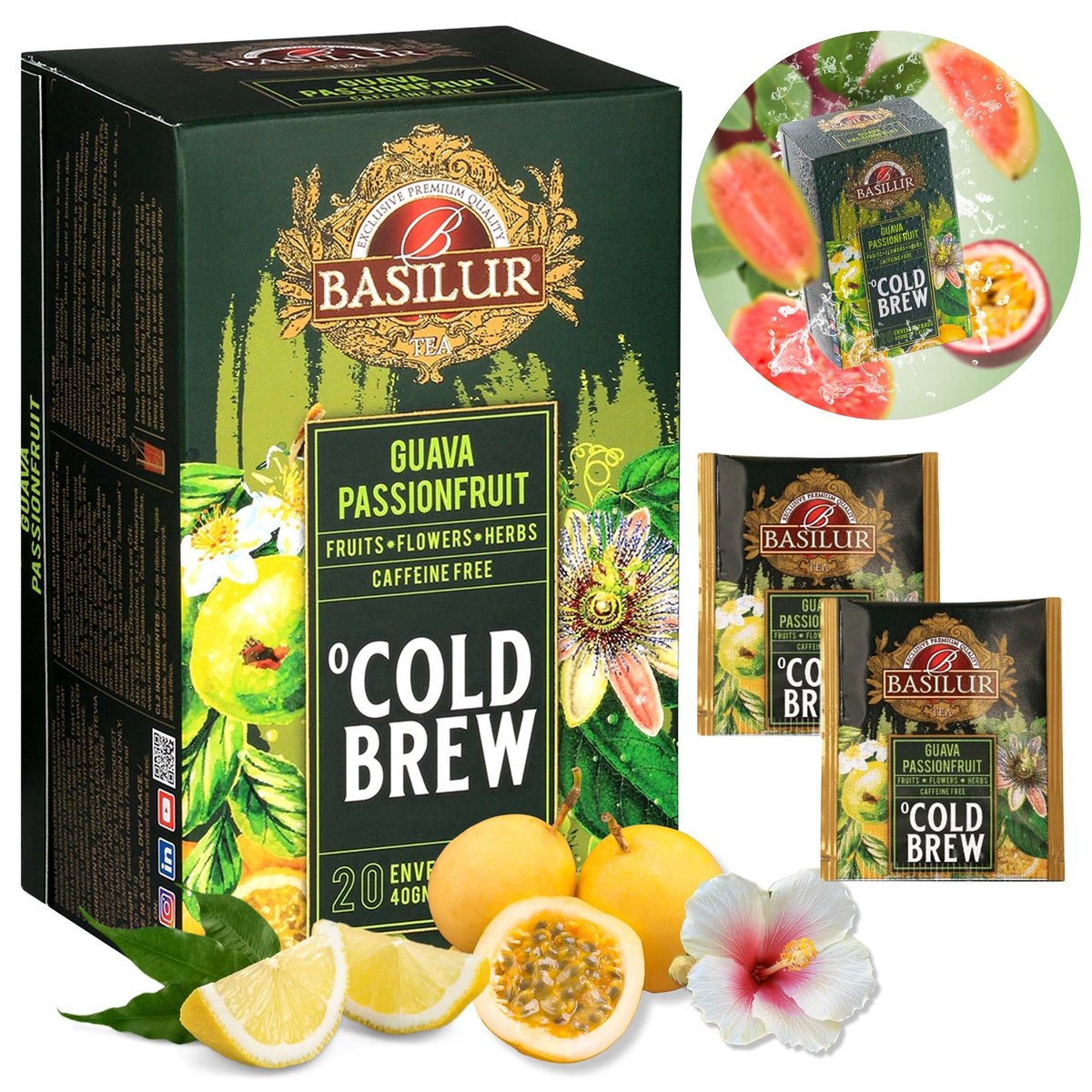 BASILUR Cold Brew - Owocowa herbata bezkofeinowa z aromatem marakui i cytrusów, herbata na zimno w saszetkach 20 x 2 g x1