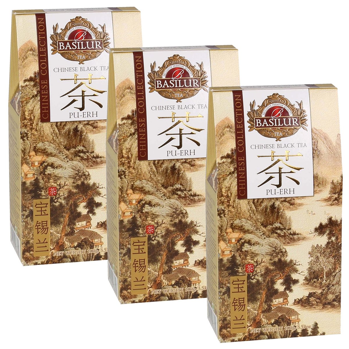 BASILUR Chinese Black Tea - Pu Erh Tea Chińska czerwona herbata o wędzonym smaku i aromacie 100 g x3