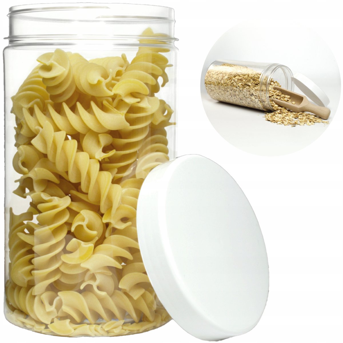 POJEMNIK plastikowy na żywność 1,25L 12szt + naklejki 60 szt + czerpak 14cm