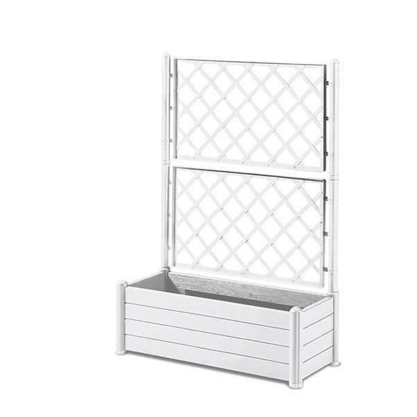 STEFANPLAST Prostokątna skrzynka na kwiaty z kratą - Wykończenie drewniane - 100 x 43 x wys. 142 cm - 80 L - Biały