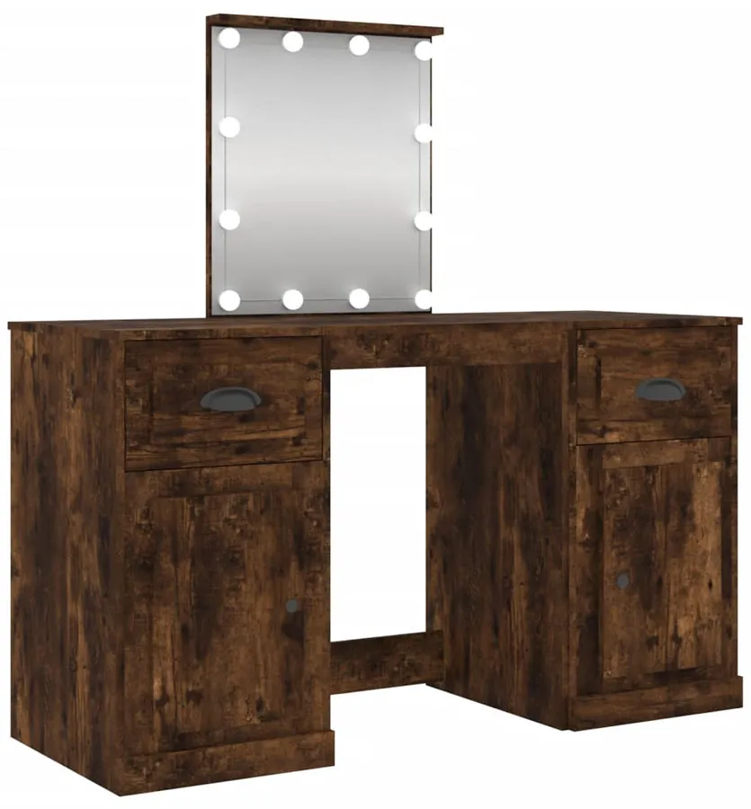 Klasyczna toaletka z lustrem podświetlanym przydymiony dąb - Calmo 4X