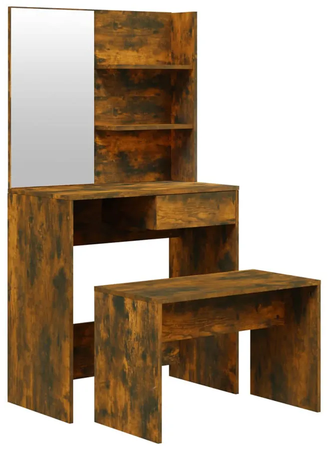 Toaletka kosmetyczna z lustrem i stołkiem przydymiony dąb T0-H71