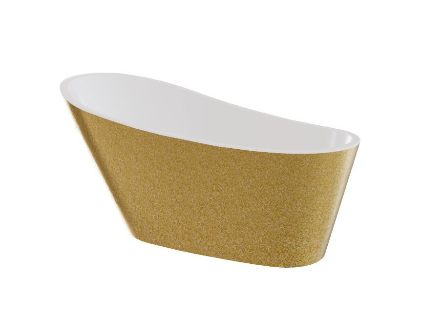 Wanna wolnostojąca Besco Melody Glam 150x80 cm owalna złoty/biały połysk syfon i maskownica złota WA-150-MZZ