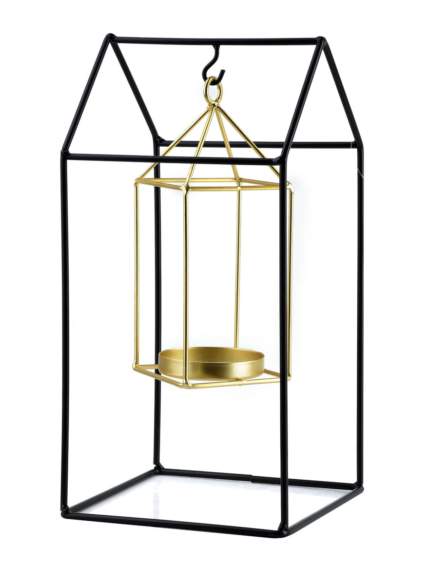 Lampion świecznik dekoracyjny metalowy Holly złoty