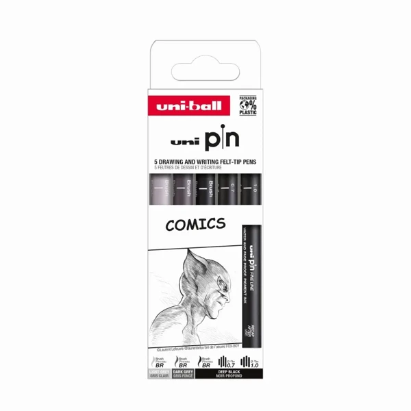 Cienkopis kreślarski PIN 200 Comics dwa kolory różne grubości 5 szt. - UNI