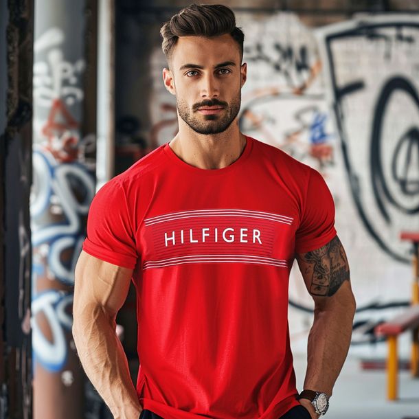 KOSZULKA MĘSKA Tommy Hilfiger czerwony kolor, podkoszulka dla niego, XL