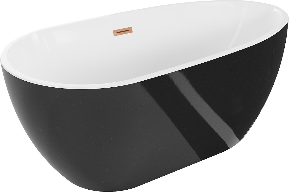 Mexen Eos wanna wolnostojąca 150 x 75 cm, biała/czarna, przelew miedź szczotkowana - 52471507575-65