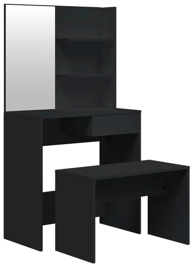 Czarna toaletka kosmetyczna z lustrem i stołkiem S2-L21