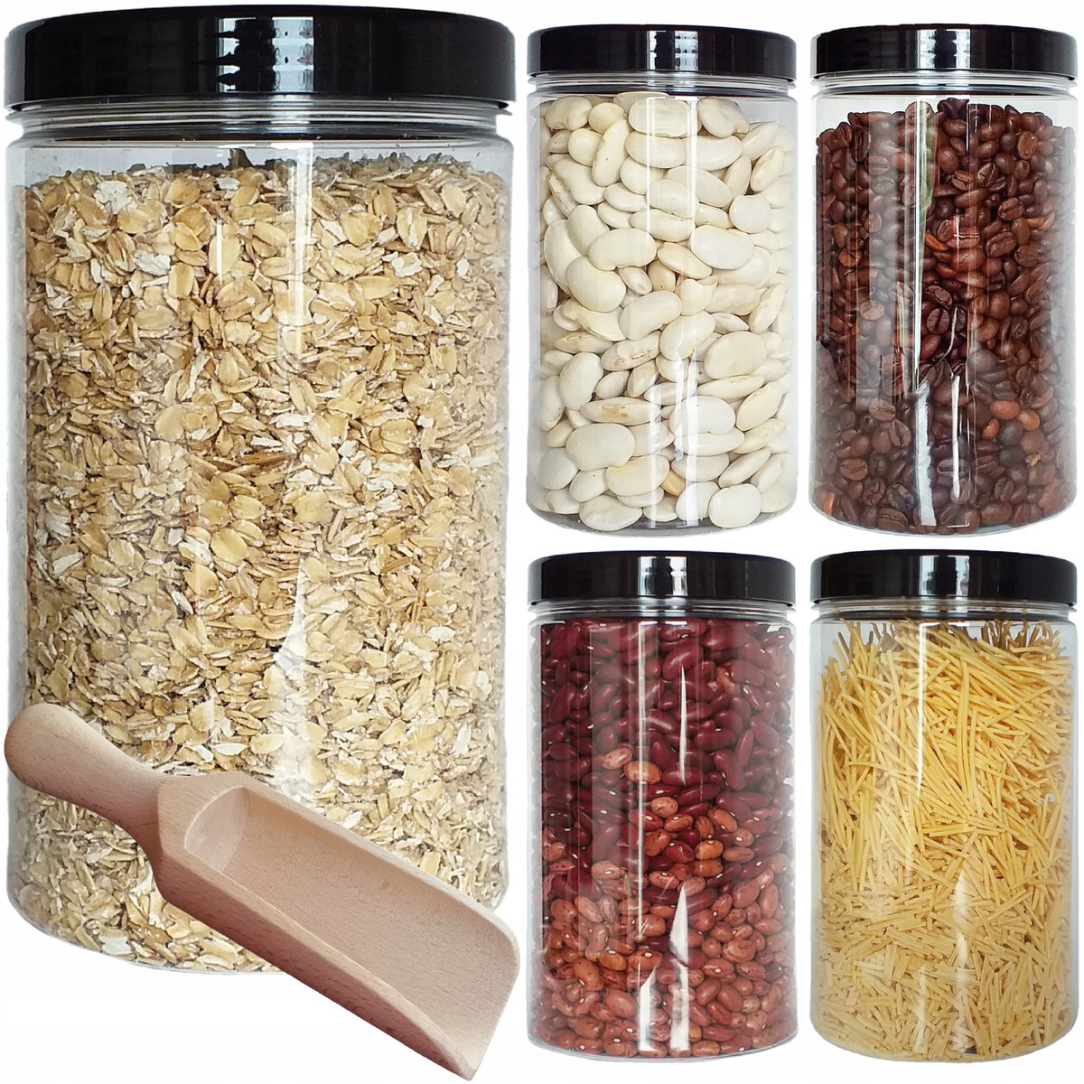 POJEMNIK na żywność słoik PET 1,25L 1250ml 5szt czerpak łopatka 14cm