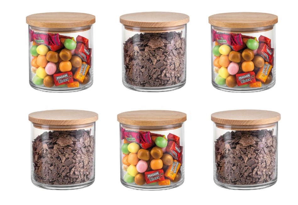 530ml SŁOIK szklany z drewnianym wieczkiem POJEMNIK kuchenny 6 szt.