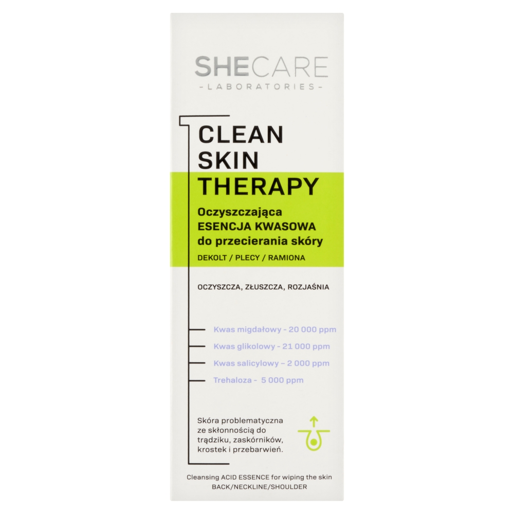 Shecare Clean Skin Therapy - Oczyszczająca esencja kwasowa do przecierania skóry ciała 150 ml
