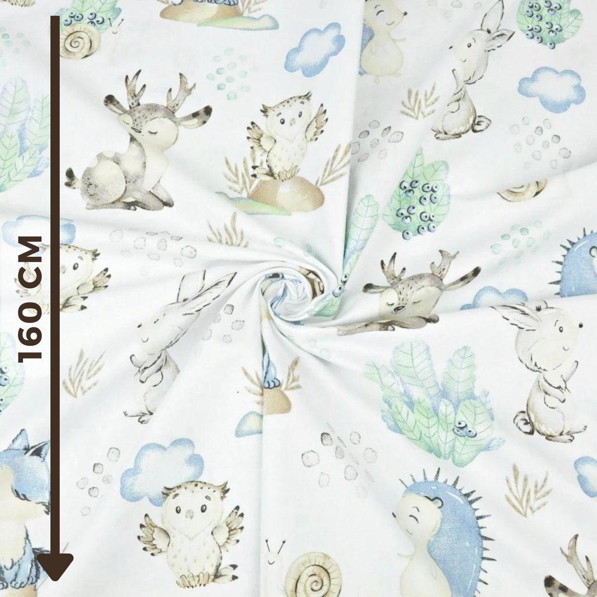 Tkanina bawełniana Zwierzątka duże leśne na łące na białym tle