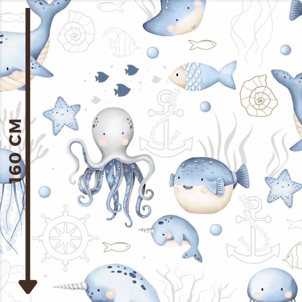 Tkanina bawełniana ocean niebieski na białym tle