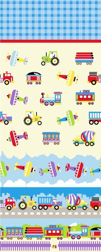 Tkanina bawełniana pojazdy transportowe niebiesko ecru