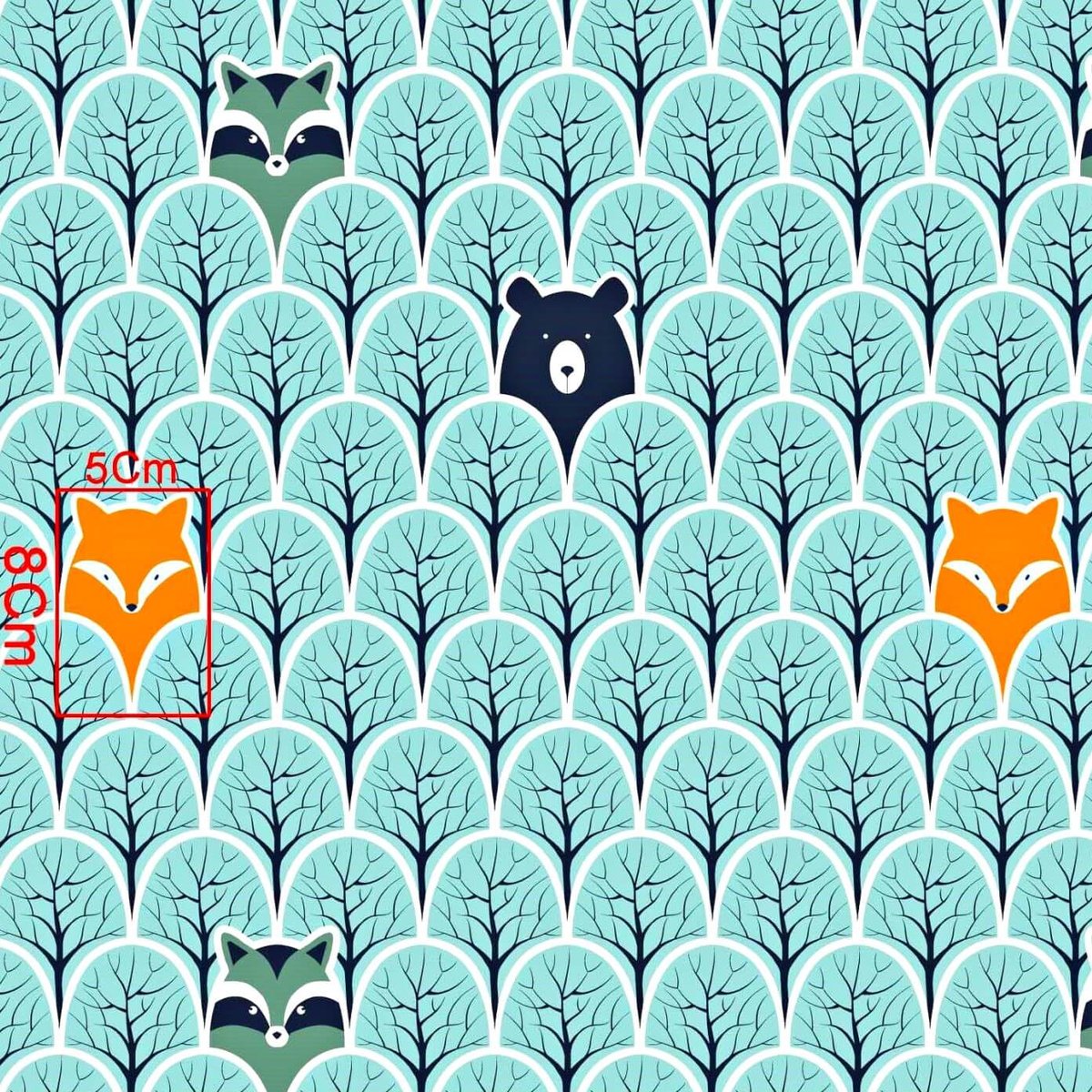 Tkanina bawełniana szopy i liski w drzewkach miętowych