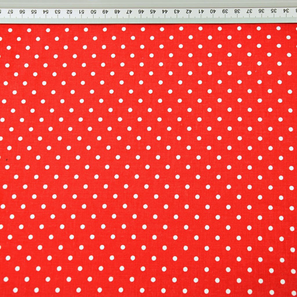 Tkanina bawełniana kropki 4mm białe na czerwonym tle