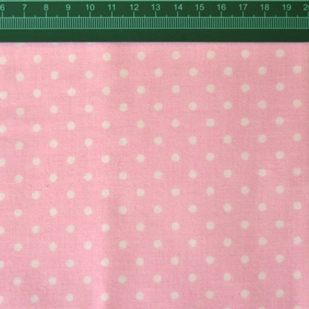 Tkanina bawełniana kropki 4mm białe na różowym tle