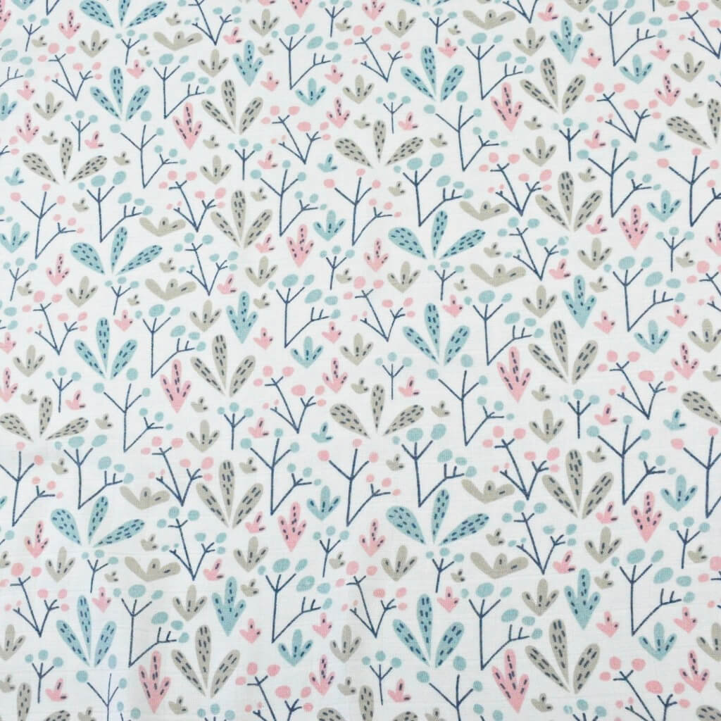 Tkanina Muślin bawełniany Krzaczki pastelowe na białym tle