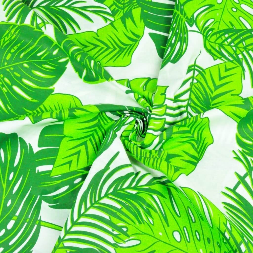 Tkanina bawełniana liście duże monstera zielone na białym tle