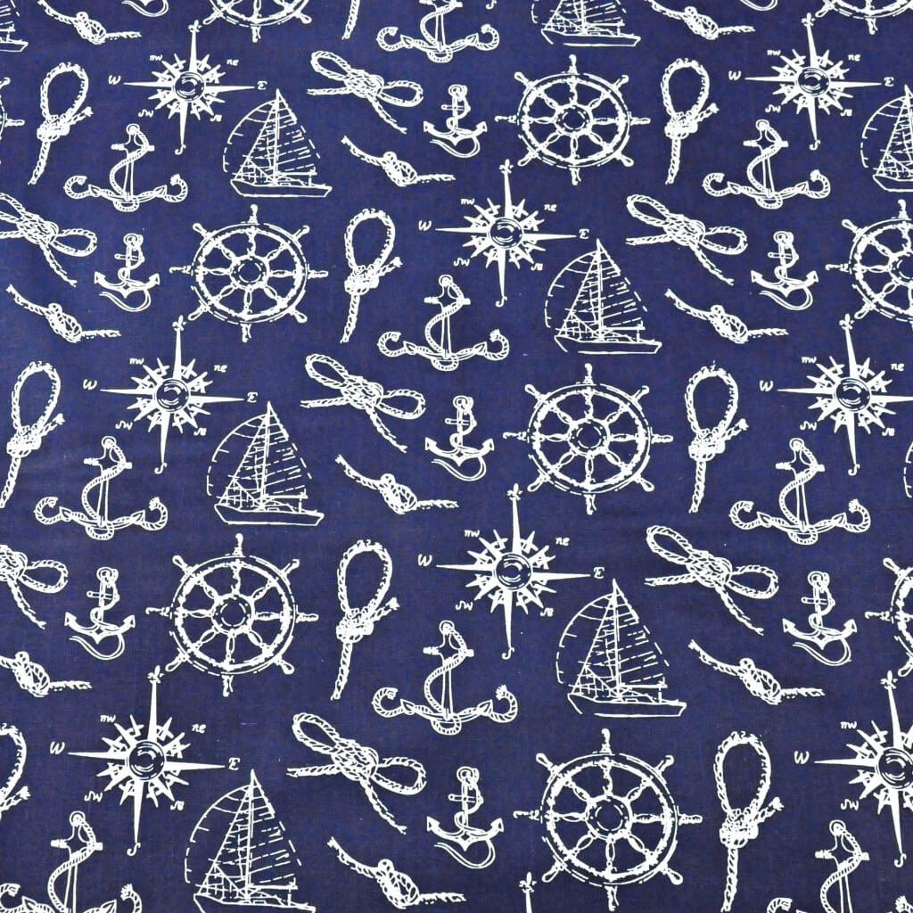 Tkanina bawełniana marynarskie białe wzory na granatowym tle