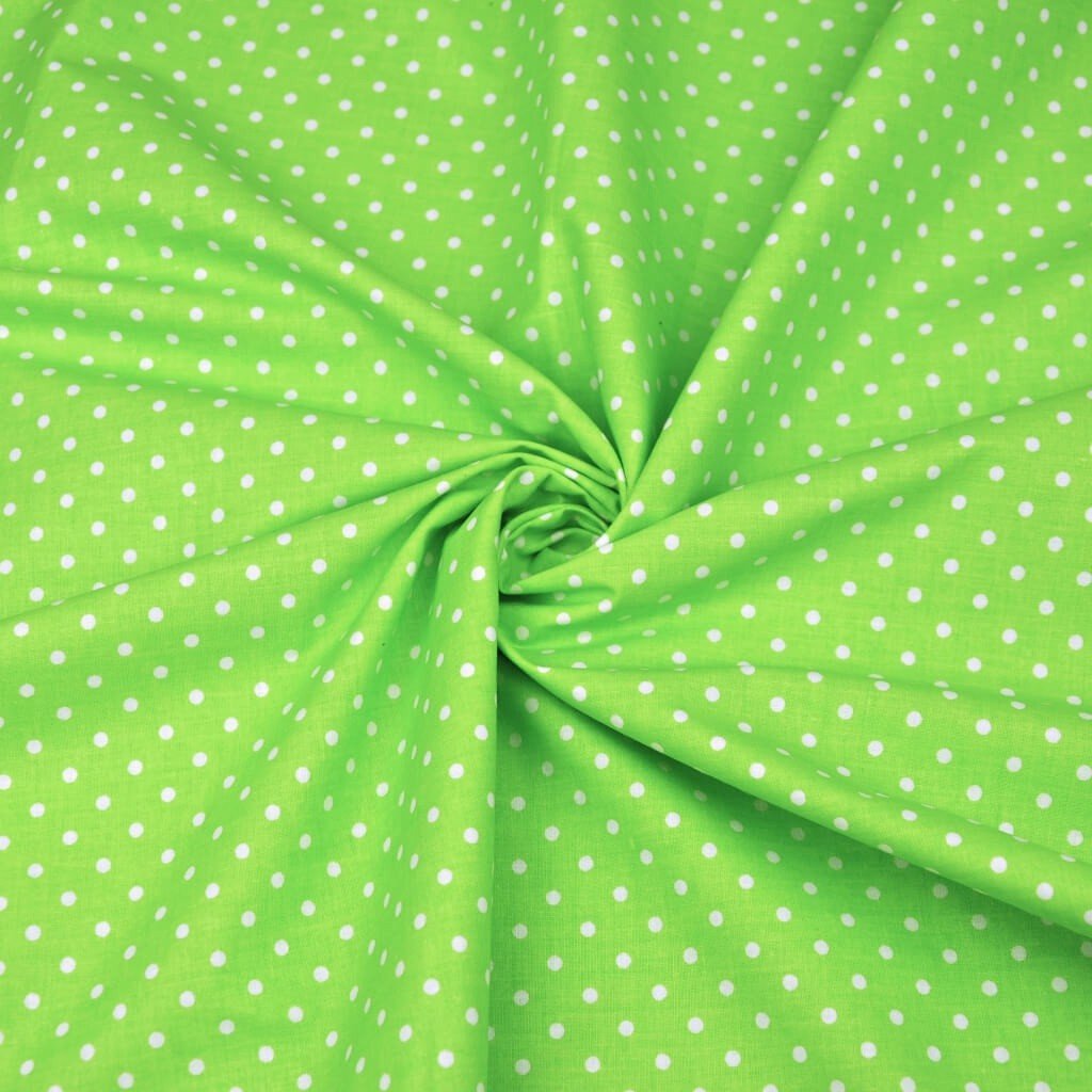 Tkanina bawełniana kropki 4mm białe na zielonym tle