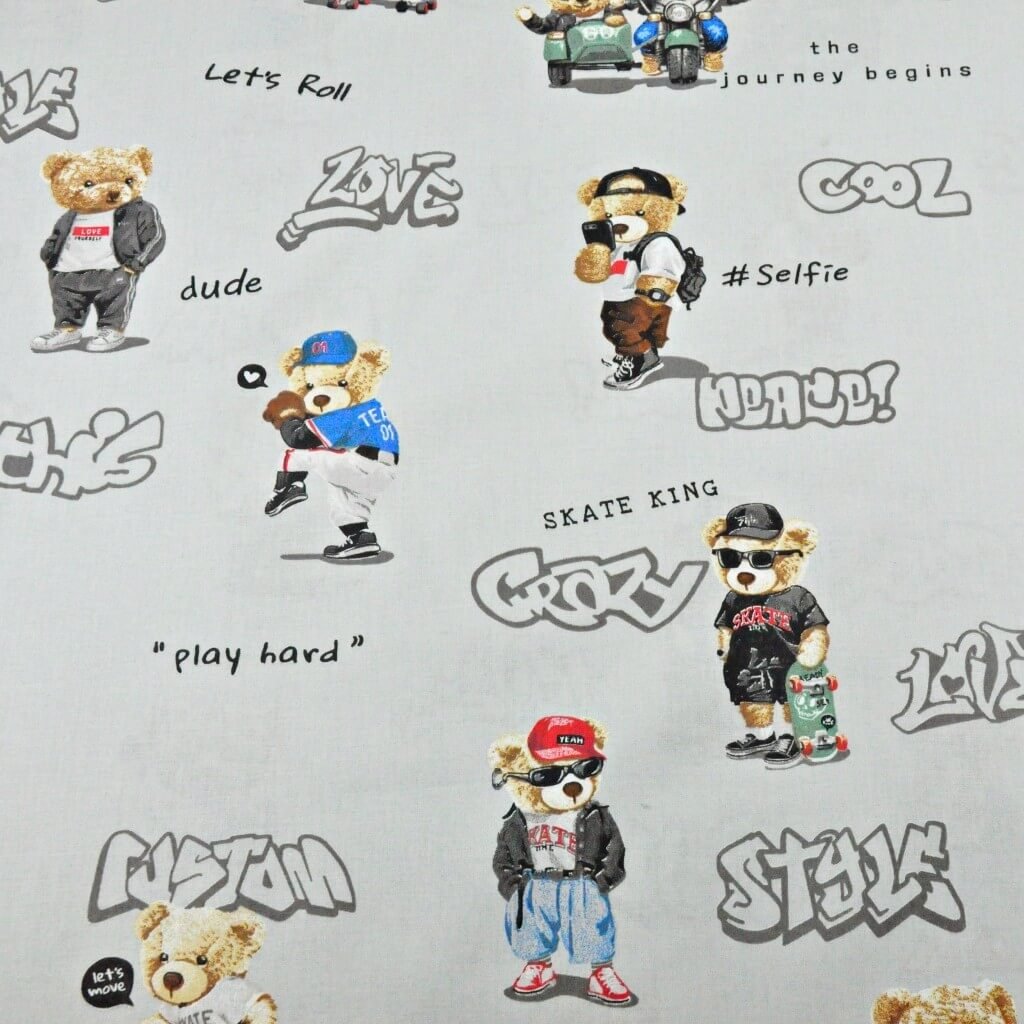 Tkanina bawełniana Misie cool na szarym tle