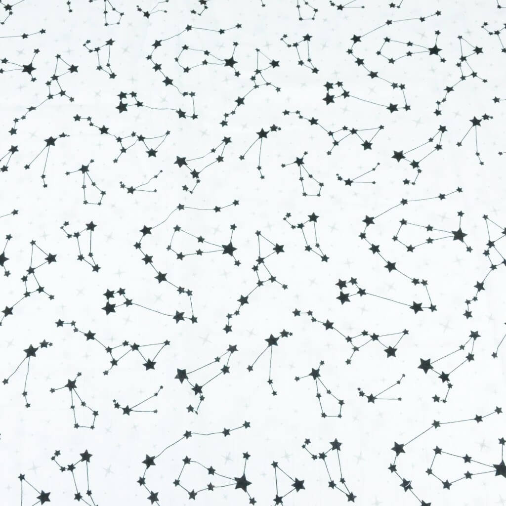 Tkanina Muślin bawełniany konstelacja czarna na białym tle