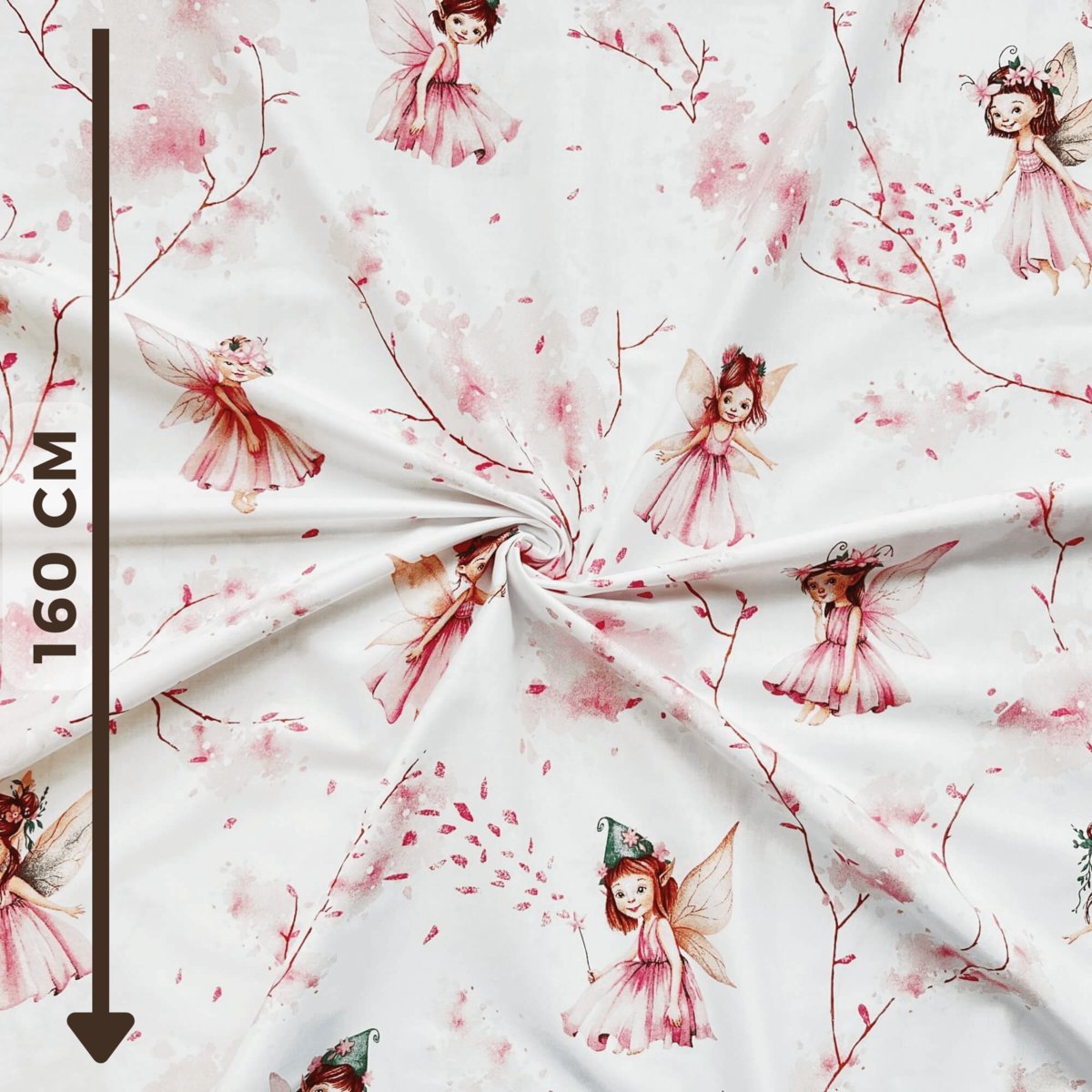 Tkanina bawełniana wróżki elfki różowe na białym tle