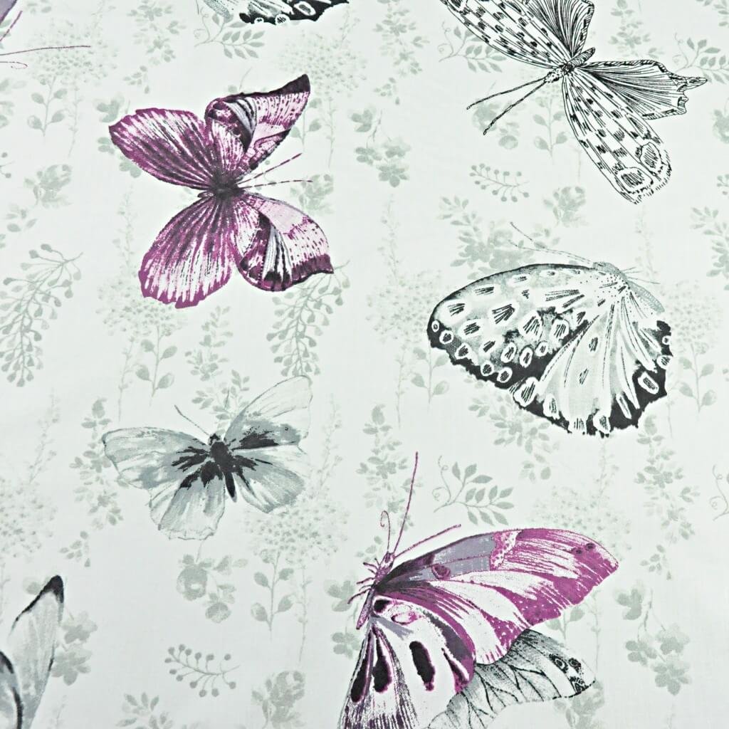 Tkanina bawełniana motylki fuksjowo szare na złamanej bieli
