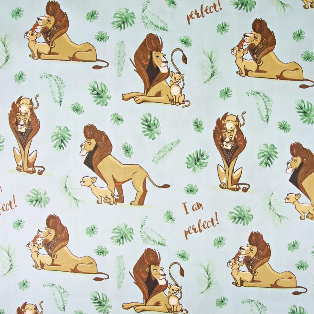 Tkanina bawełniana król lew na szarym tle