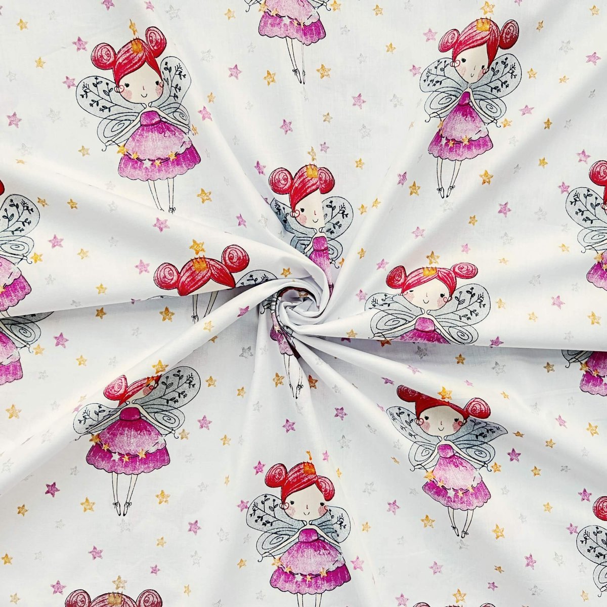 Tkanina bawełniana dzwoneczki z gwiazdkami na białym tle